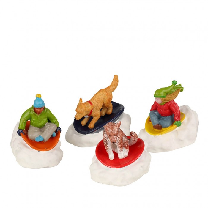 Dog Snow Saucer Fun , SET OF 4 Figurines # 22121