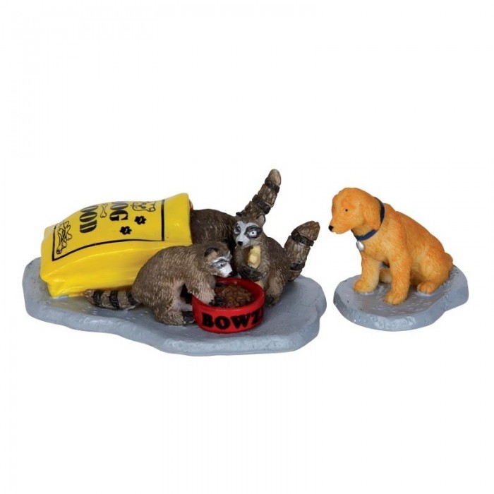 Figurines Ratons laveurs volant la bouffe du chien # 24498